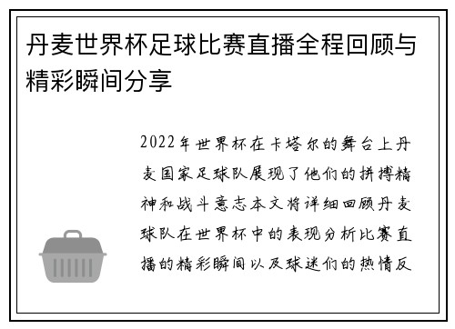 丹麦世界杯足球比赛直播全程回顾与精彩瞬间分享